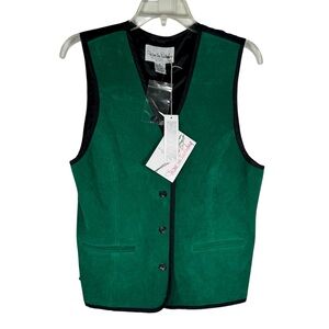 Diane Von Furstenberg Leather Green And Black Suede Vest Sleeveless Size M New